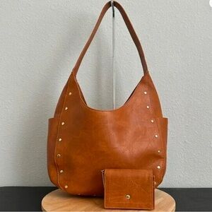 💥AHDORNED Gold Studded Hobo Shoulder bag purse with Wallet - Camel